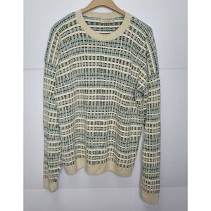 Tricots St Raphael Knit Sweater Men Large Cream Green Vintage USA Preppy Luxury